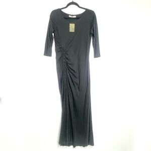 Peruvian Connection Black Long Sleeve Origami Stretch Midi Dress M